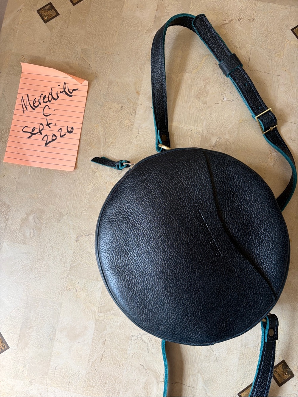 Portland Leather Large Circle Crossbody Bag in Boreal
